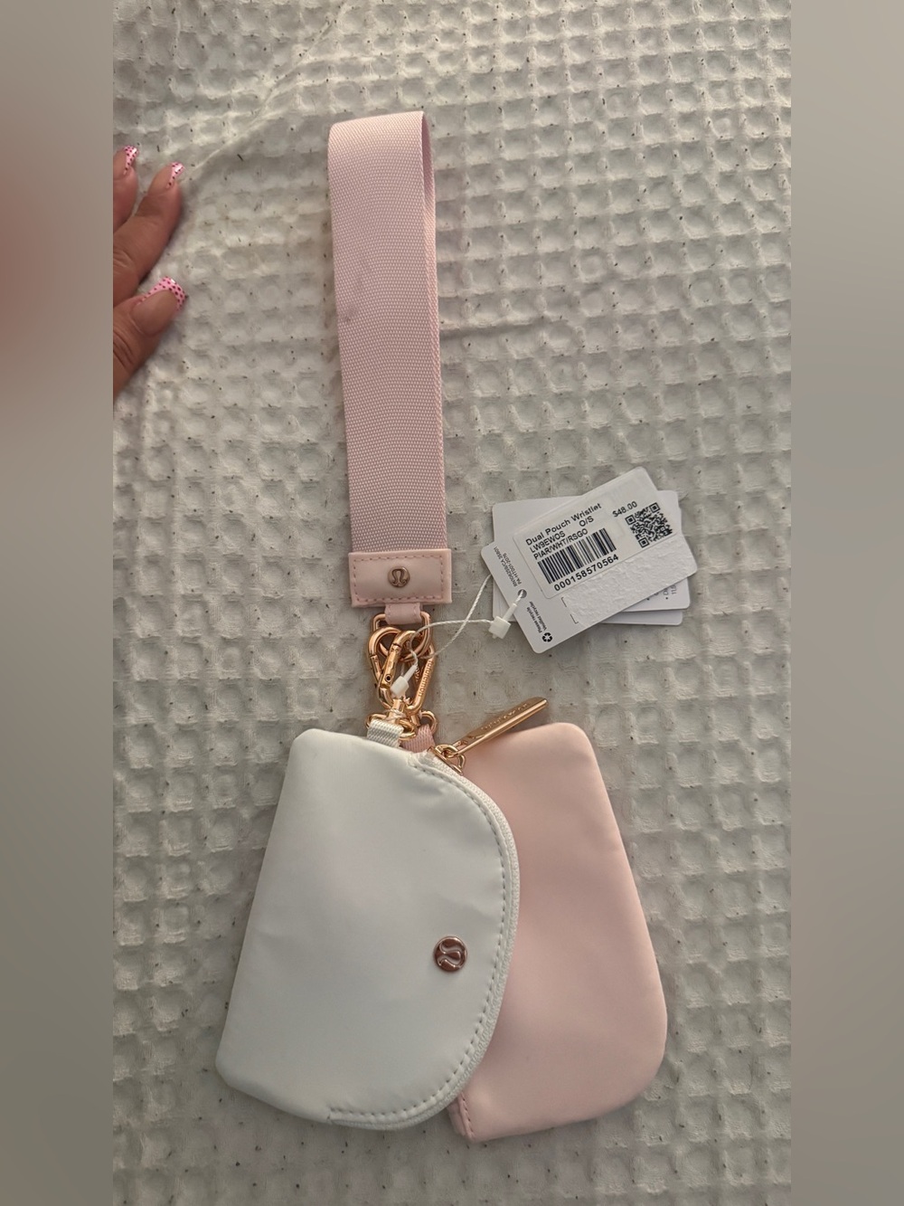 lululemon athletica Pink and White Key & Card Holder Wristlet